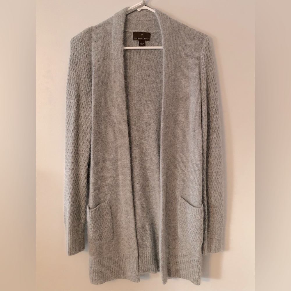 Grey open front cardigan sweater